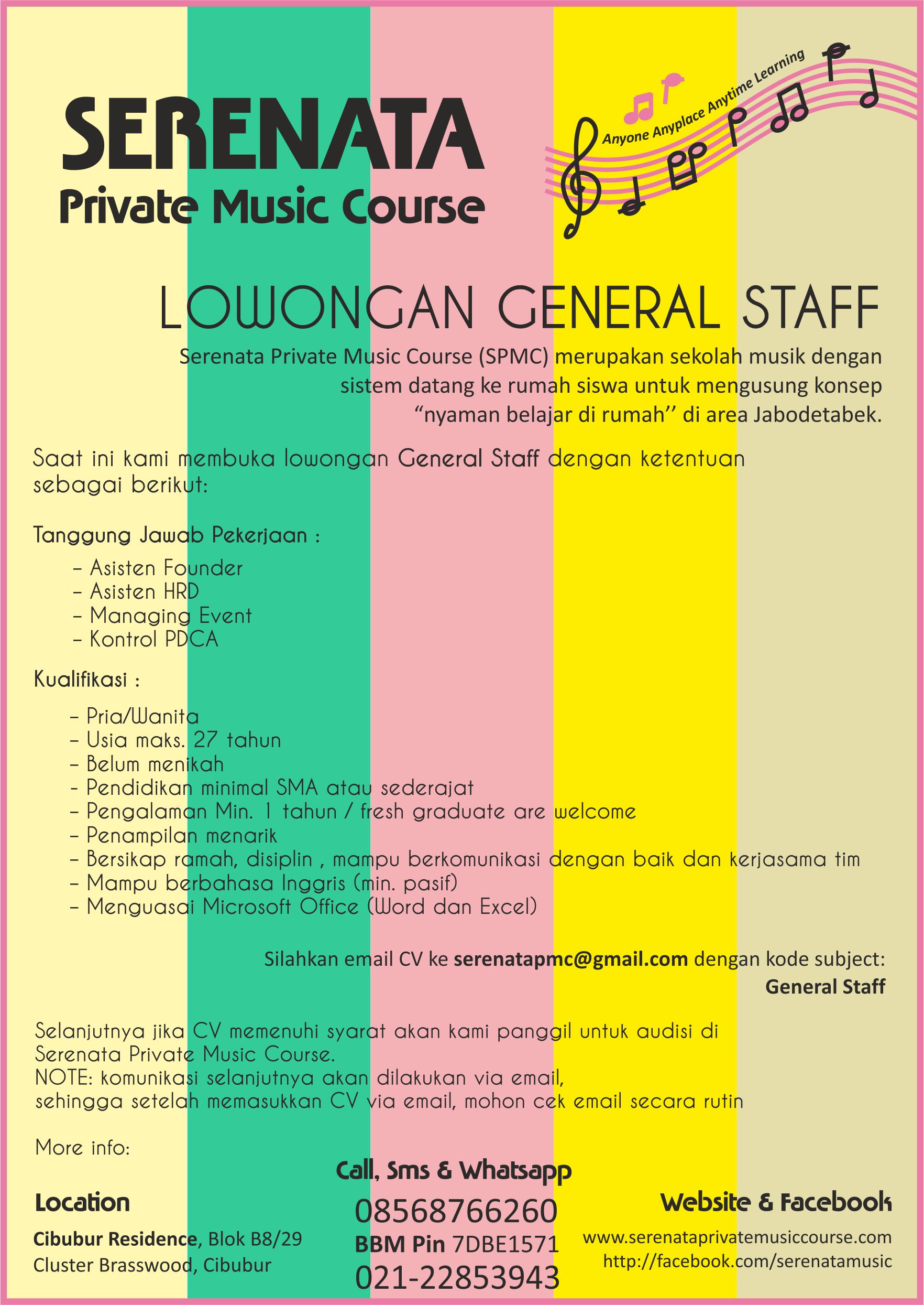 Lowongan General Staff Sekolah Musik di Cibubur